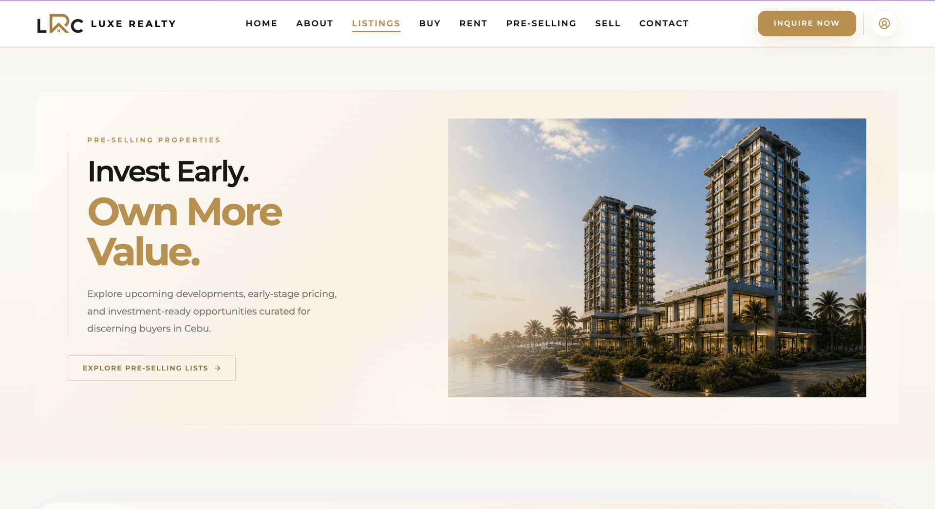 Luxe Realty Cebu website screen 3